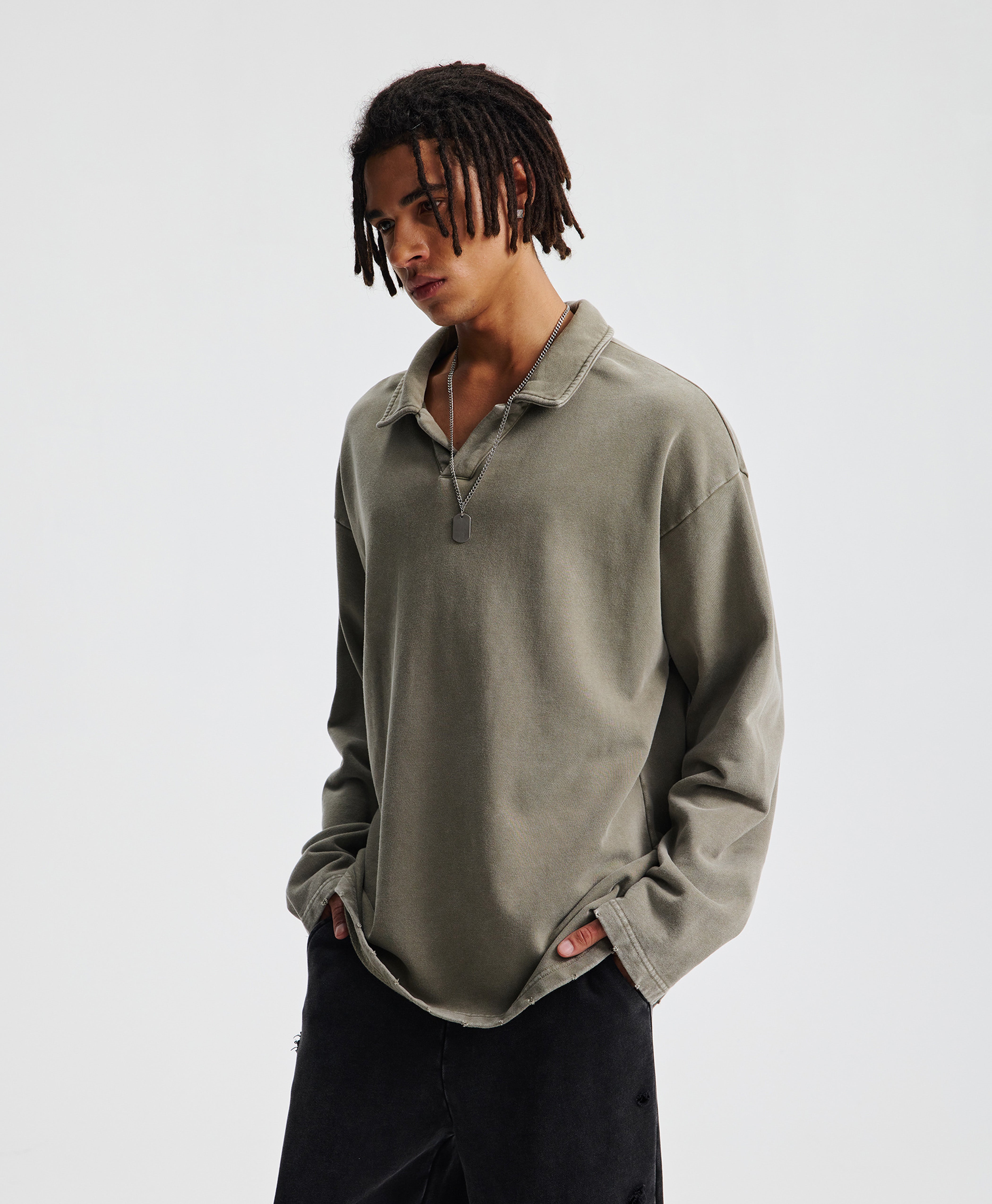 ATHENTIQ WASHED FLEECE POLO SWEATER