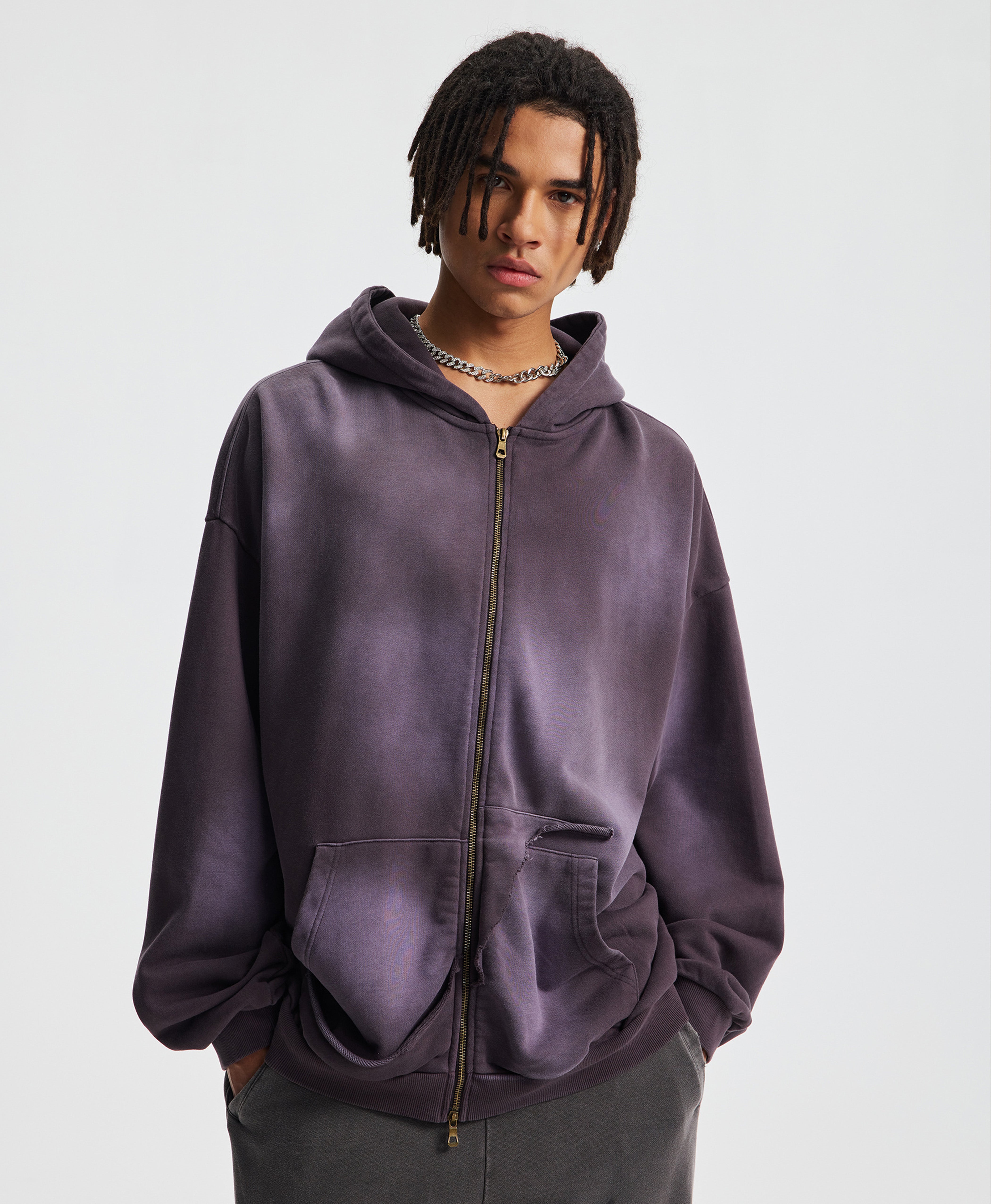 ATHENTIQ WASHED DISTRESS POCKET ZIP HOODIE