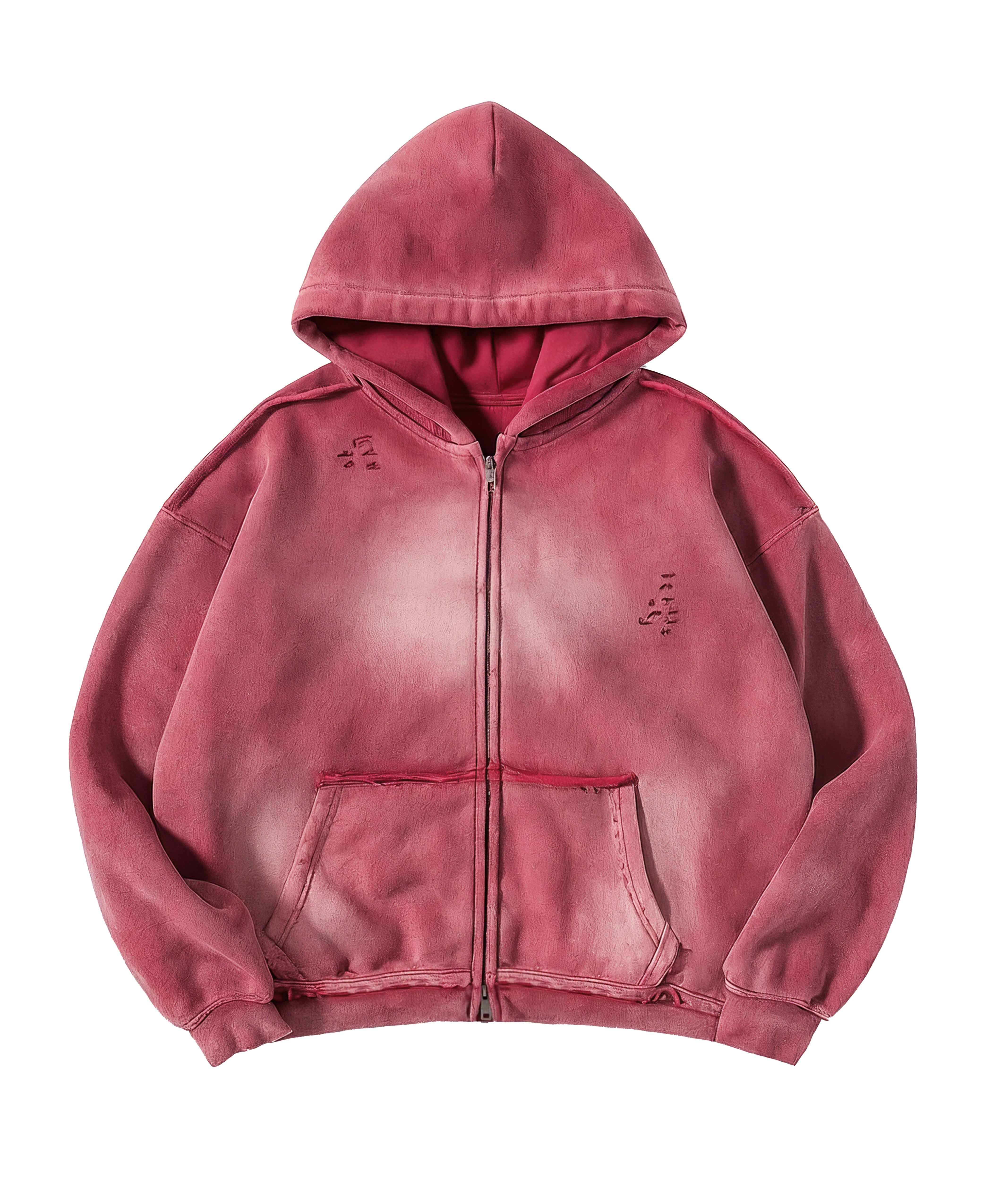 ATHENTIQ WASHED RIPPED ZIP HOODIE