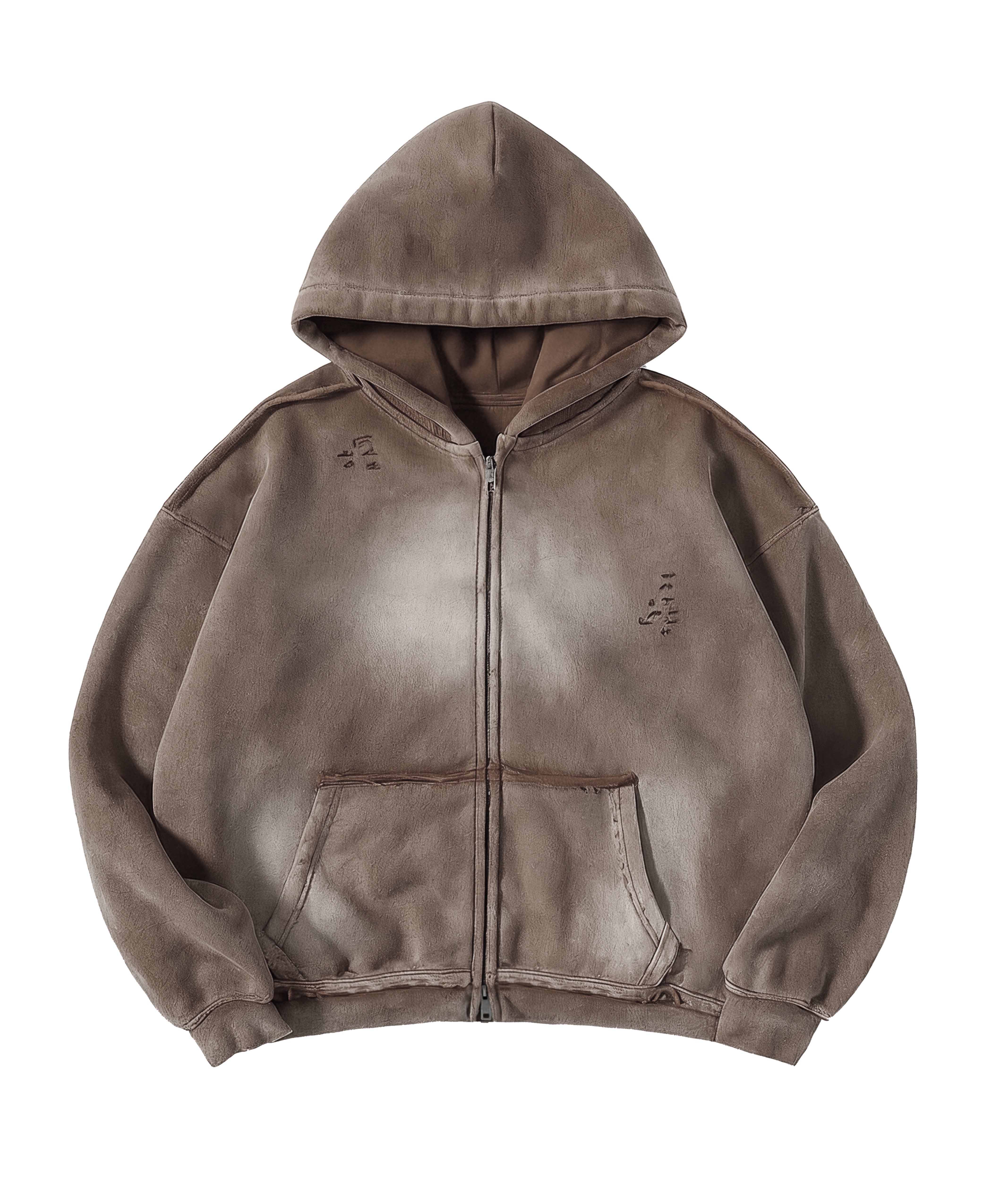 ATHENTIQ WASHED RIPPED ZIP HOODIE
