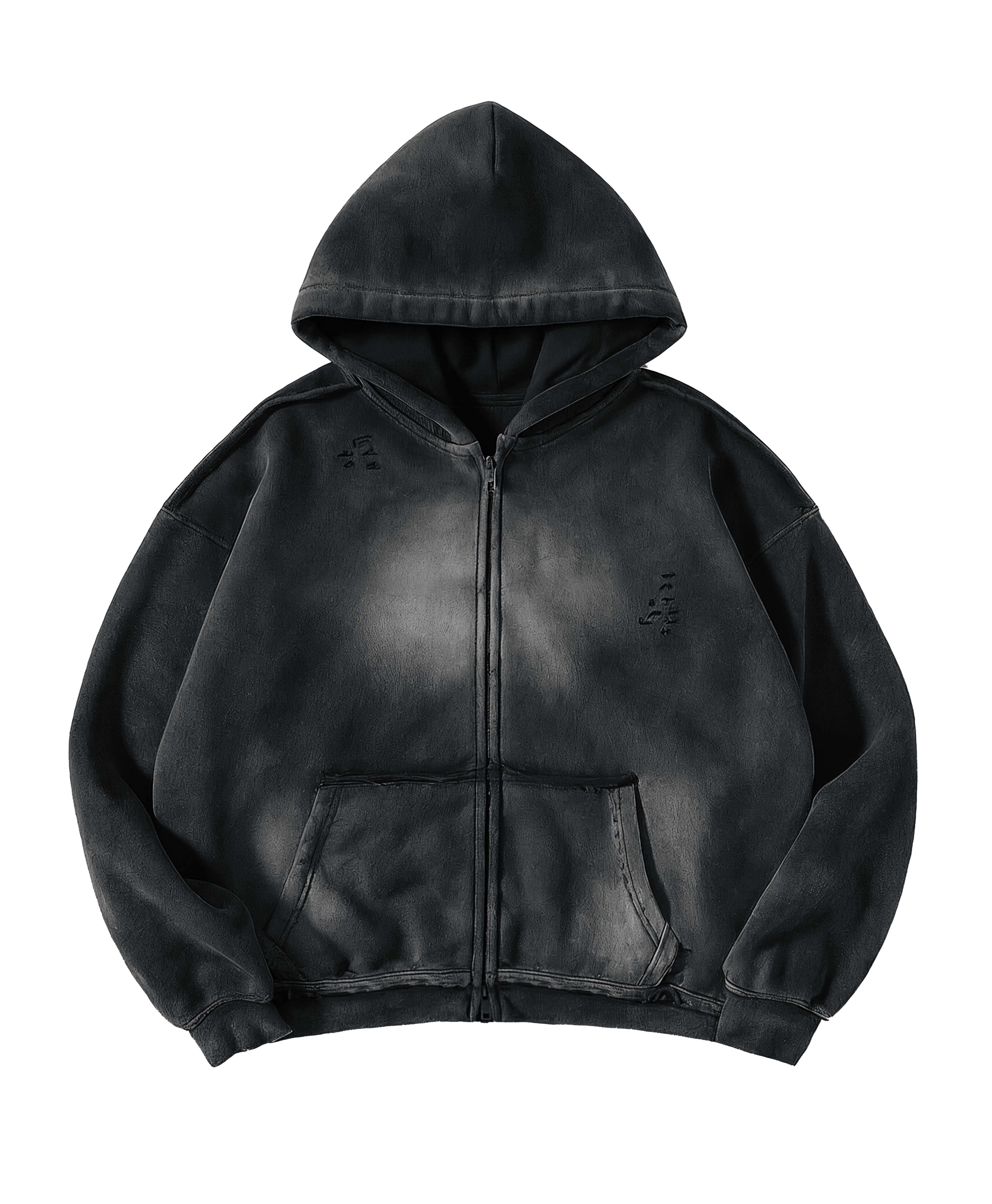 ATHENTIQ WASHED RIPPED ZIP HOODIE
