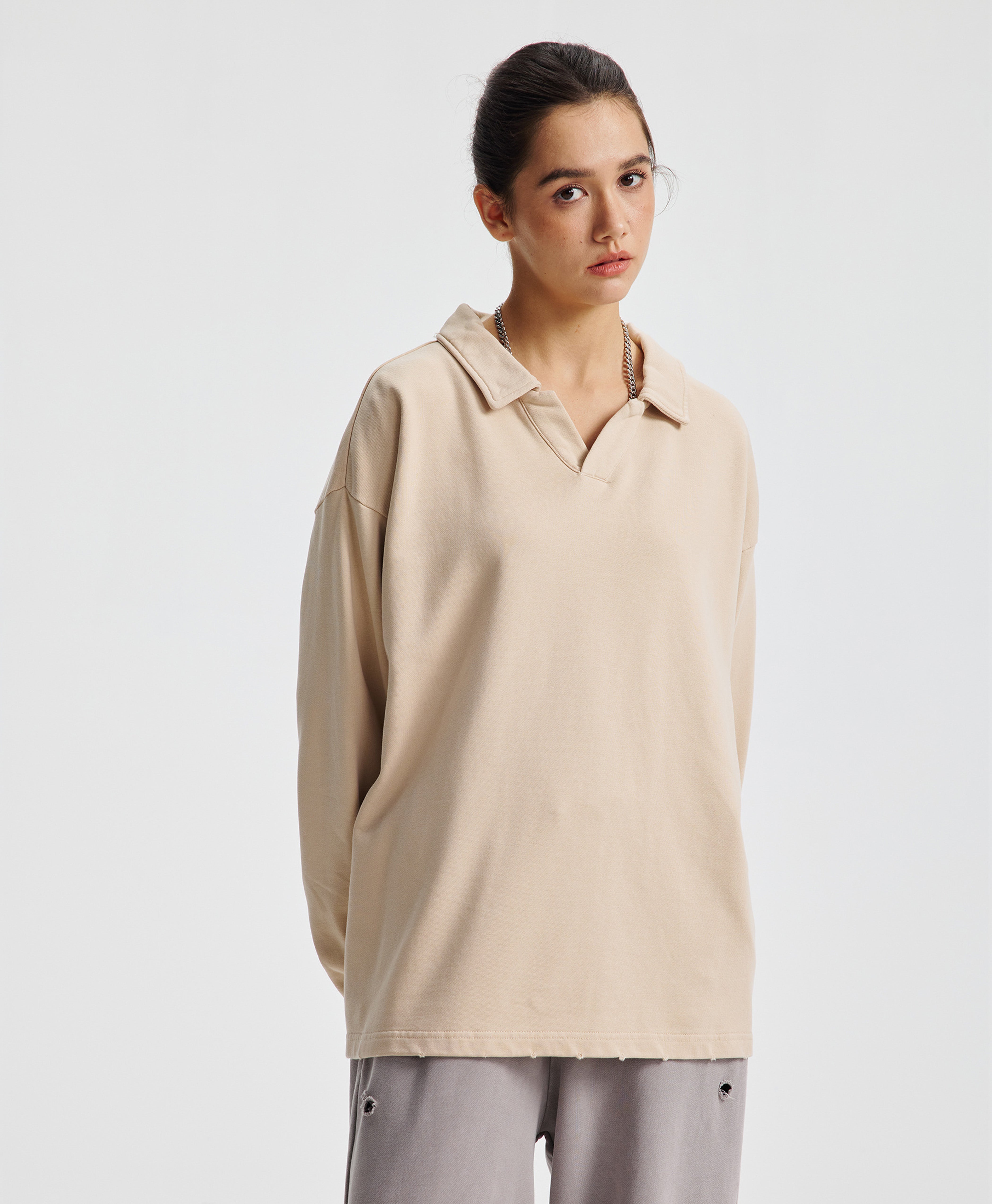 ATHENTIQ WASHED FLEECE POLO SWEATER