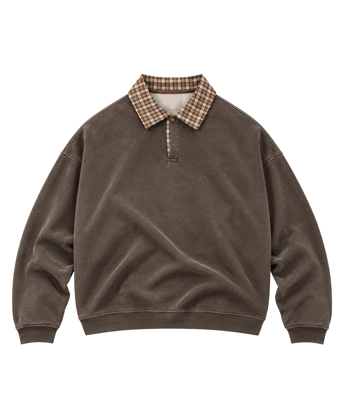 ATHENTIQ PLAID PANEL POLO SWEATER
