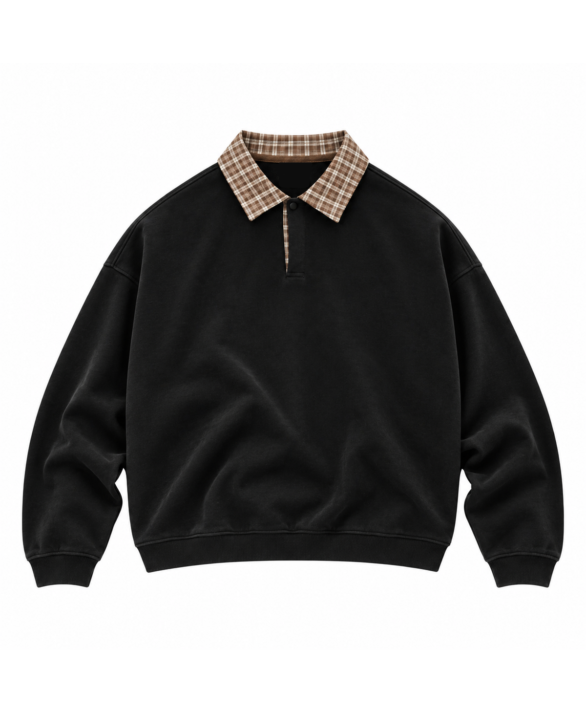 ATHENTIQ PLAID PANEL POLO SWEATER